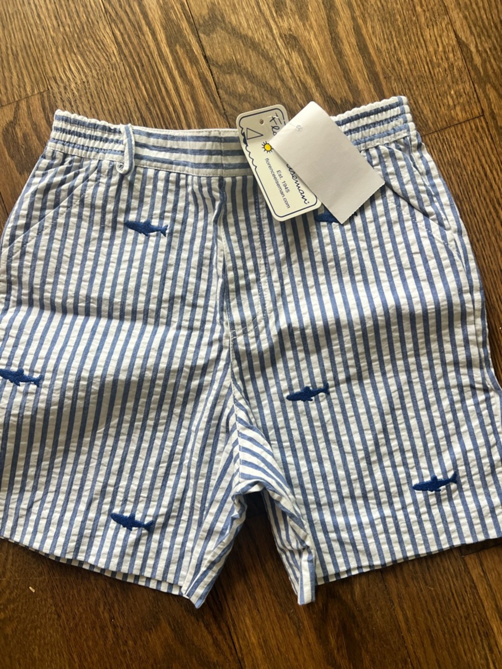 Florence Eiseman Blue & White shorts Embroidered sharks size 5T